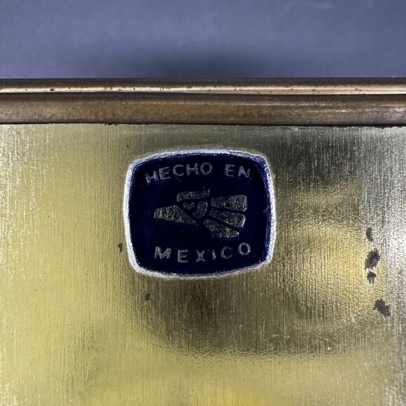 Vintage Glass Mirrored Jewelry Box Brass Etched Floral Mexico Storage Vanity - Picture 7 of 13